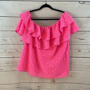 Lilly Pulitzer Raz Berry Eyelet Ruffles NWT Trixie Top off the Shoulder Size XL